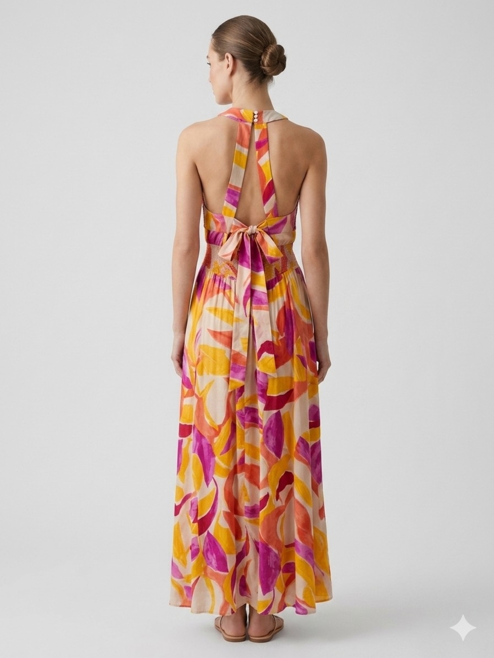 Anthropologie Pink, Yellow & Orange Halter Maxi Dress Sleeveless Size M - Picture 2 of 10